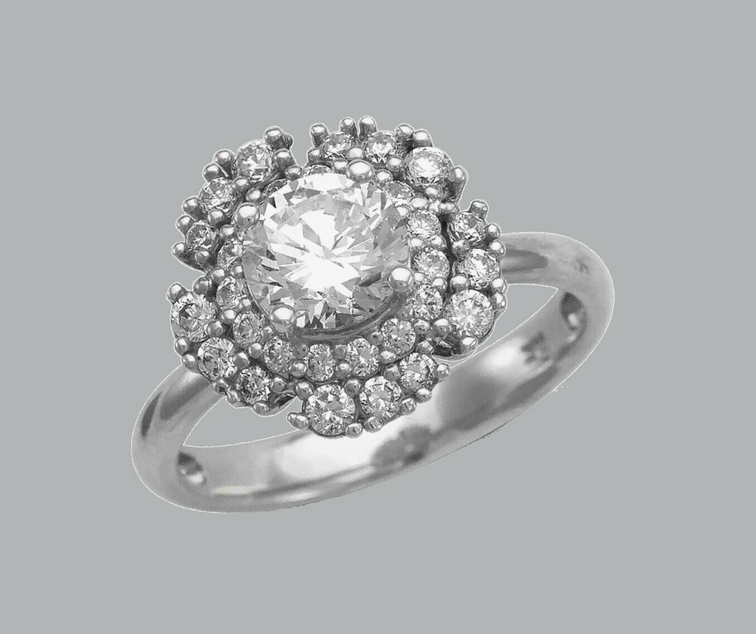 NEW 14K WHITE GOLD LADIES FANCY ENGAGEMENT RING HALO (1 of 1)