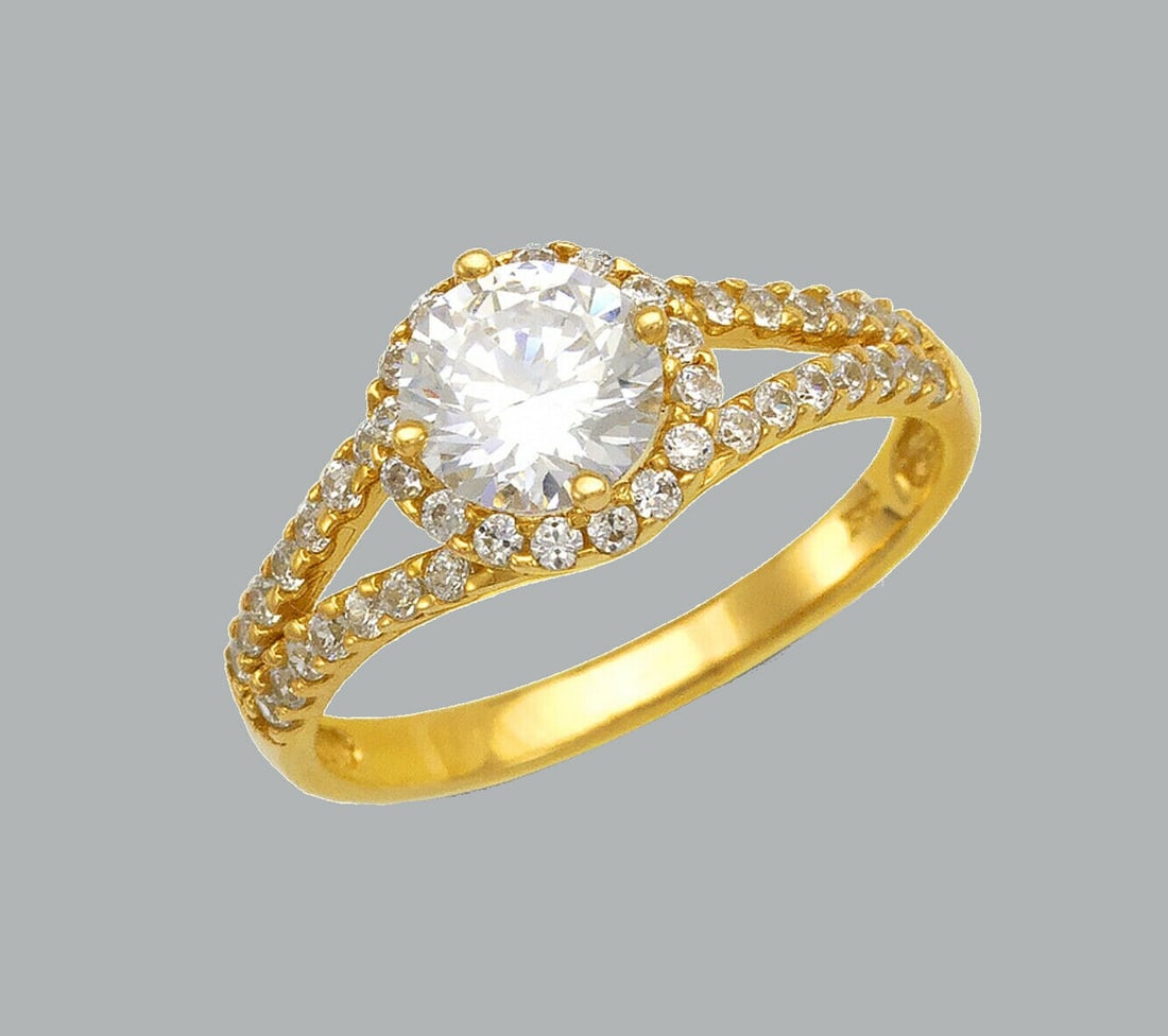14K YELLOW GOLD LADIES ENGAGEMENT RING SPLIT SHANK HALO (1 of 1)