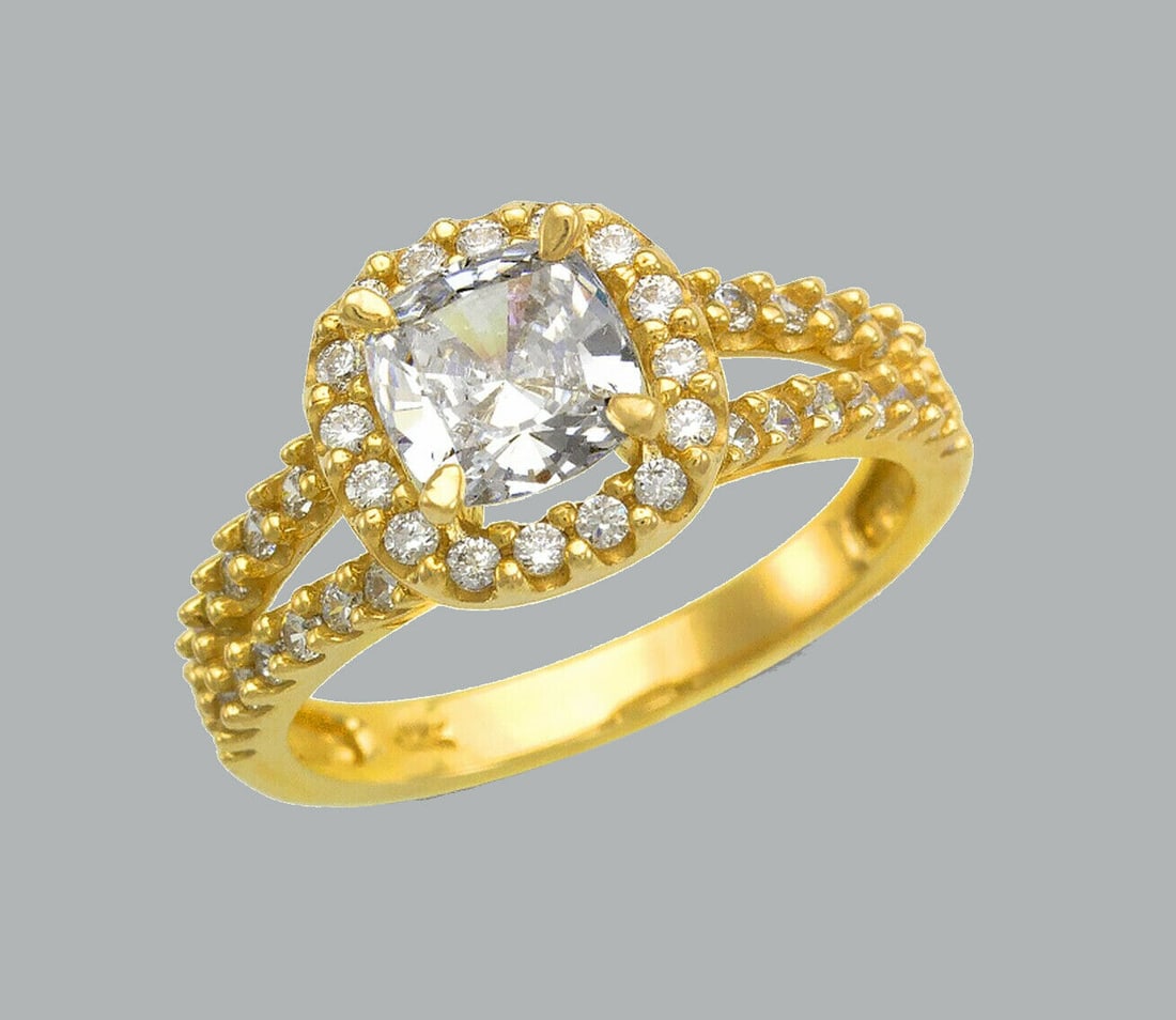 14K YELLOW GOLD LADIES ENGAGEMENT RING CUSHION HALO (1 of 1)