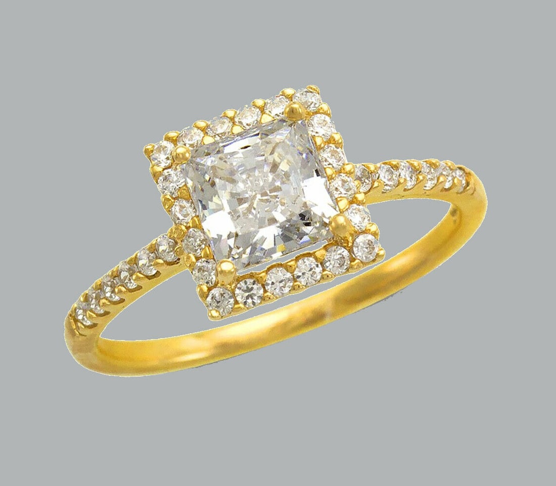 14K YELLOW GOLD ENGAGEMENT RING PRINCESS CUT HALO (1 of 1)