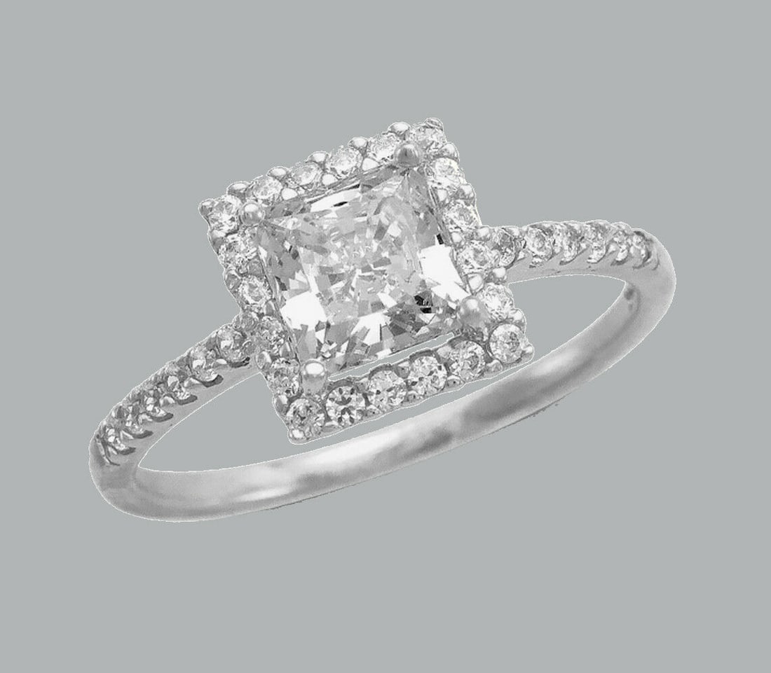 14K WHITE GOLD ENGAGEMENT RING PRINCESS CUT HALO (1 of 1)