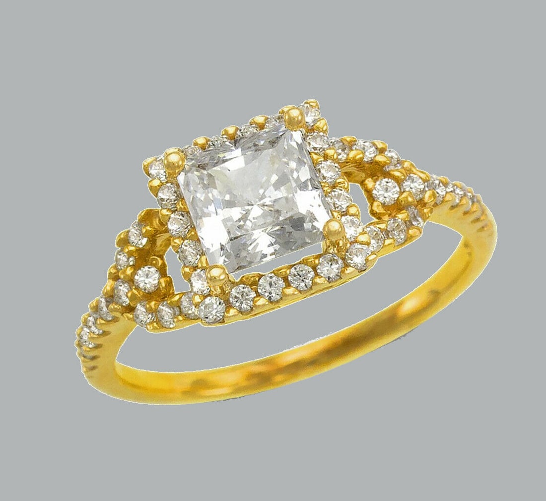 14K YELLOW GOLD ENGAGEMENT RING PRINCESS CUT HALO (1 of 1)