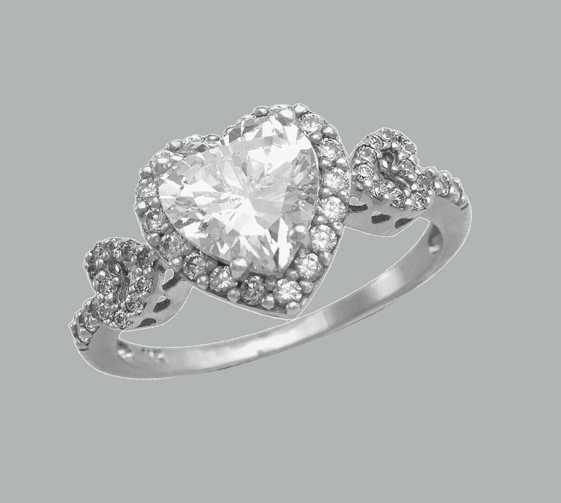 14K WHITE GOLD LADIES ENGAGEMENT RING HEART HALO (1 of 1)