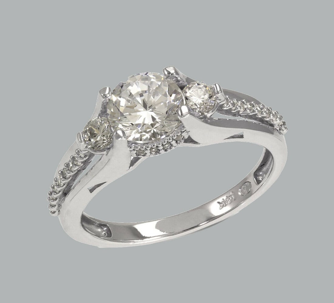 NEW 14K WHITE GOLD LADIES FANCY ENGAGEMENT RING (1 of 1)