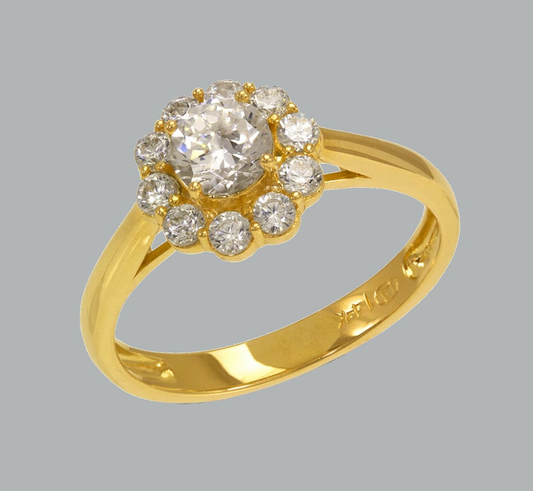 NEW 14K YELLOW GOLD LADIES FANCY ENGAGEMENT RING HALO (1 of 1)