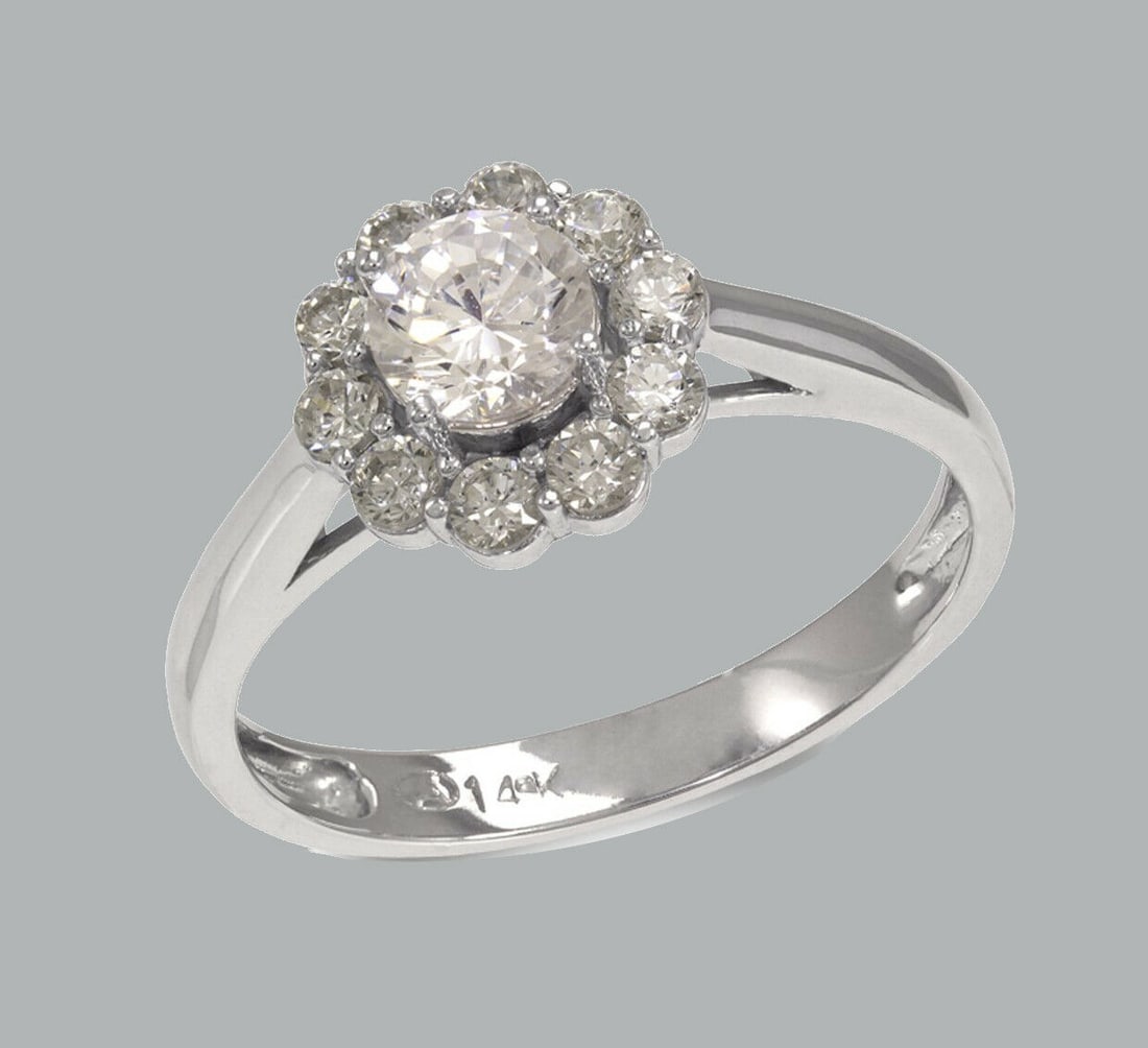 NEW 14K WHITE GOLD LADIES FANCY ENGAGEMENT RING HALO (1 of 1)