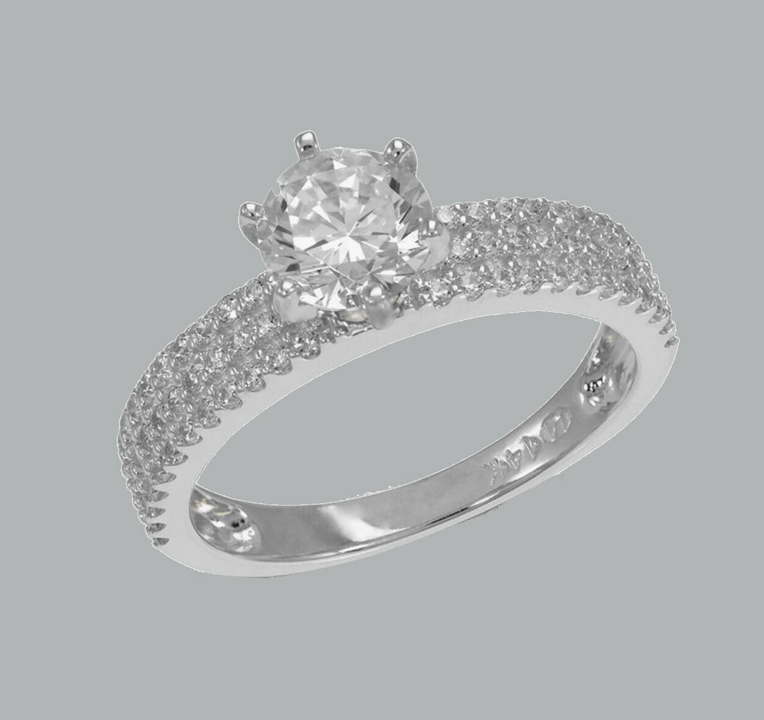 NEW 14K WHITE GOLD LADIES FANCY ENGAGEMENT RING 3 ROW (1 of 1)
