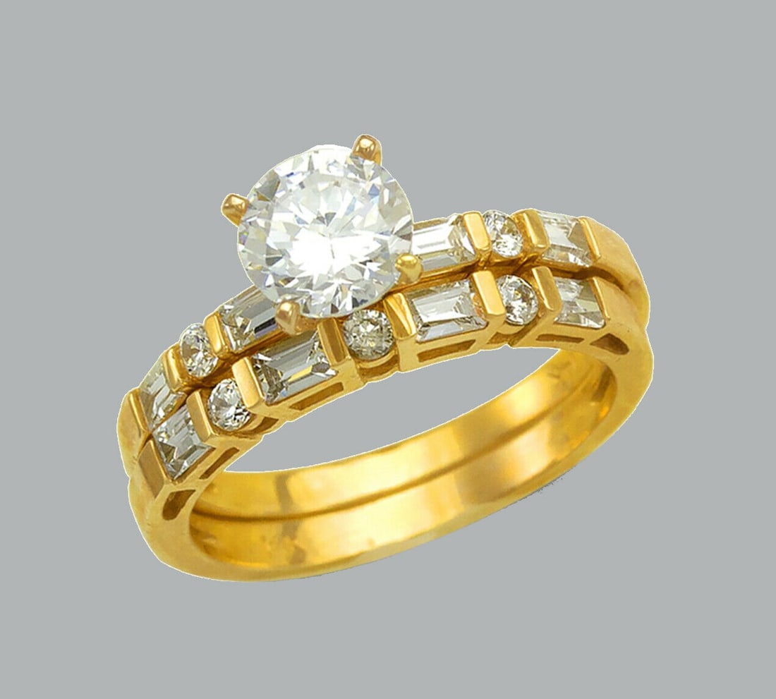 NEW 14K YELLOW GOLD CZ ENGAGEMENT RING MATCHING BAND (1 of 1)