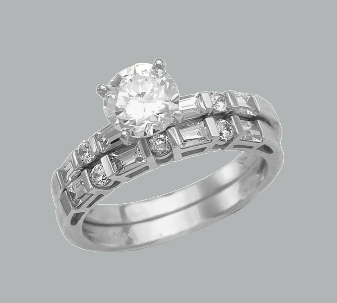NEW 14K WHITE GOLD CZ ENGAGEMENT RING MATCHING BAND (1 of 1)