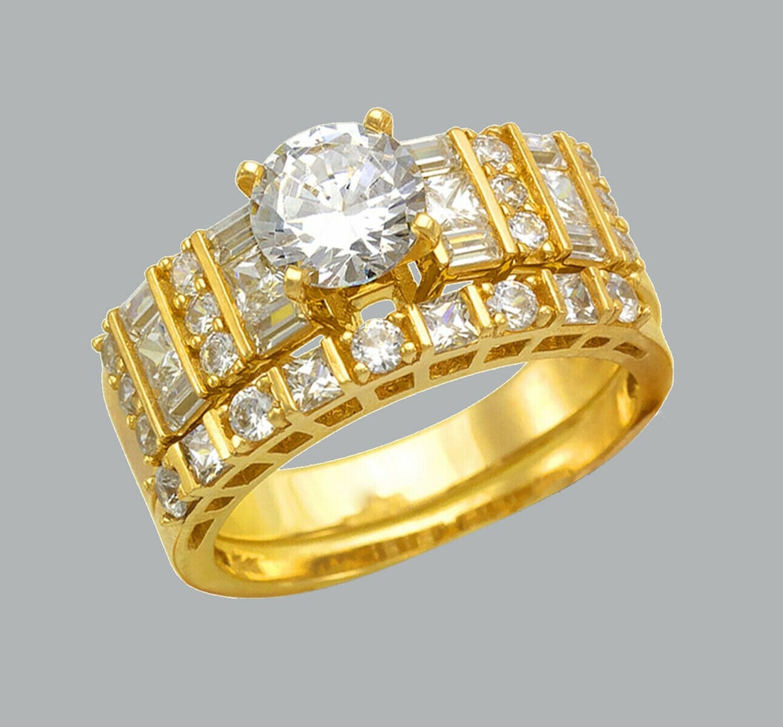 NEW 14K YELLOW GOLD CZ ENGAGEMENT RING MATCHING BAND (1 of 1)