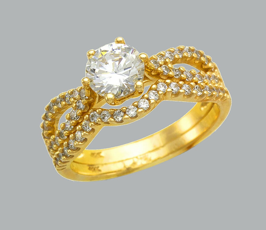 NEW 14K YELLOW GOLD CZ ENGAGEMENT RING MATCHING BAND (1 of 1)