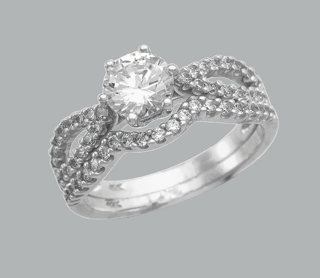 NEW 14K WHITE GOLD CZ ENGAGEMENT RING MATCHING BAND (1 of 1)