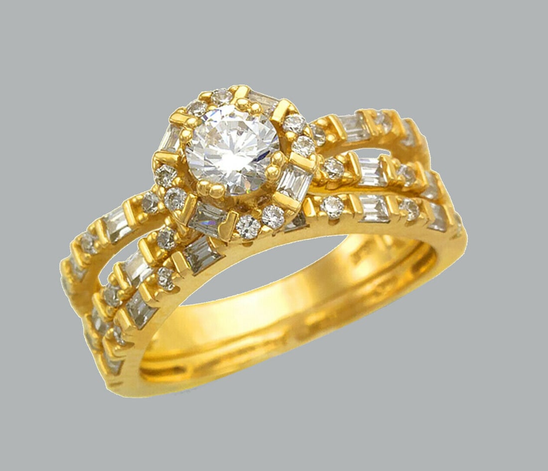 NEW 14K YELLOW GOLD CZ ENGAGEMENT RING MATCHING BAND (1 of 1)