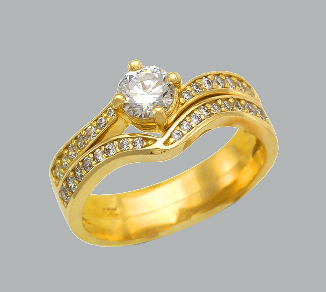 NEW 14K YELLOW GOLD CZ ENGAGEMENT RING MATCHING BAND (1 of 1)