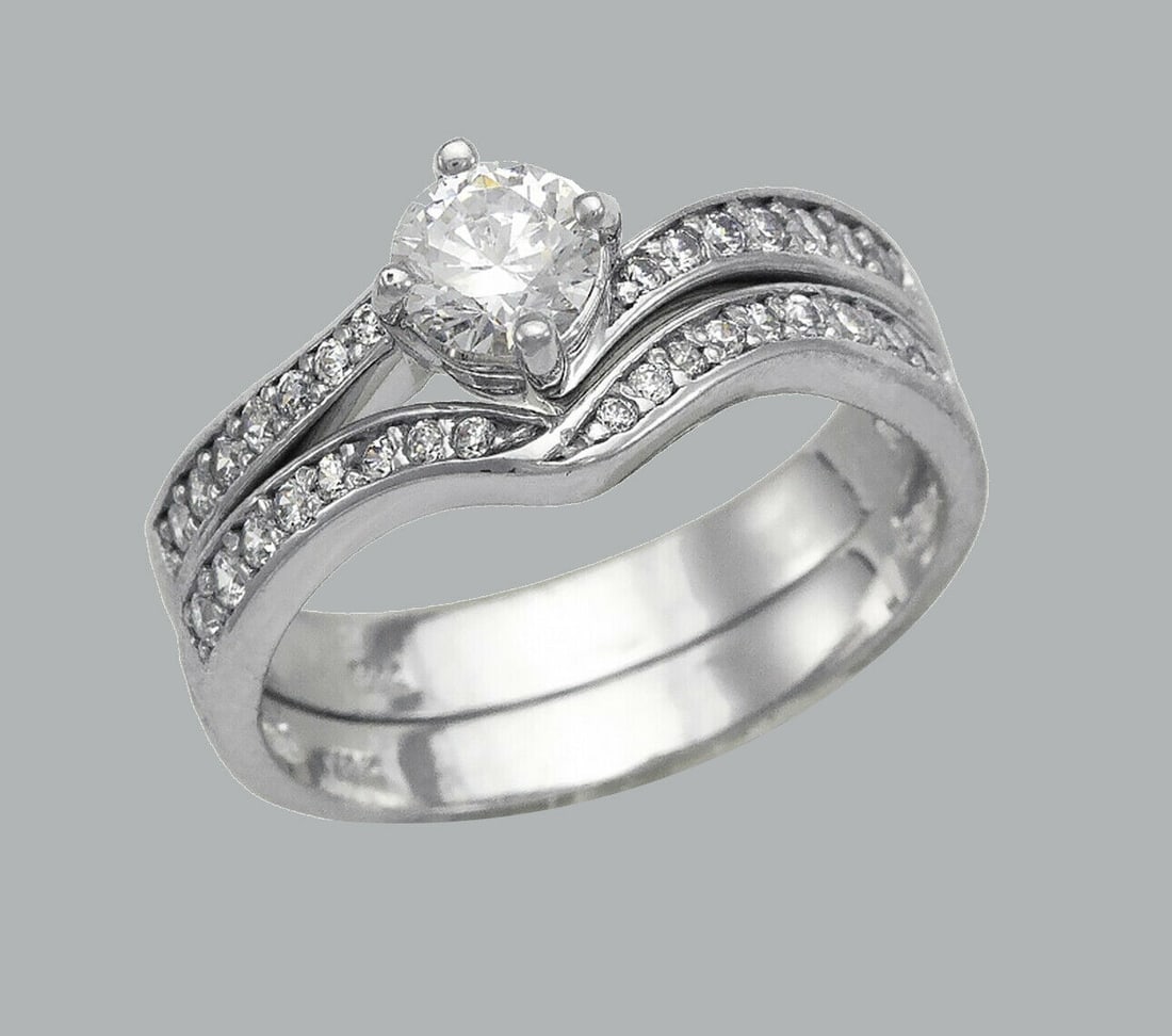 NEW 14K WHITE GOLD CZ ENGAGEMENT RING MATCHING BAND (1 of 1)