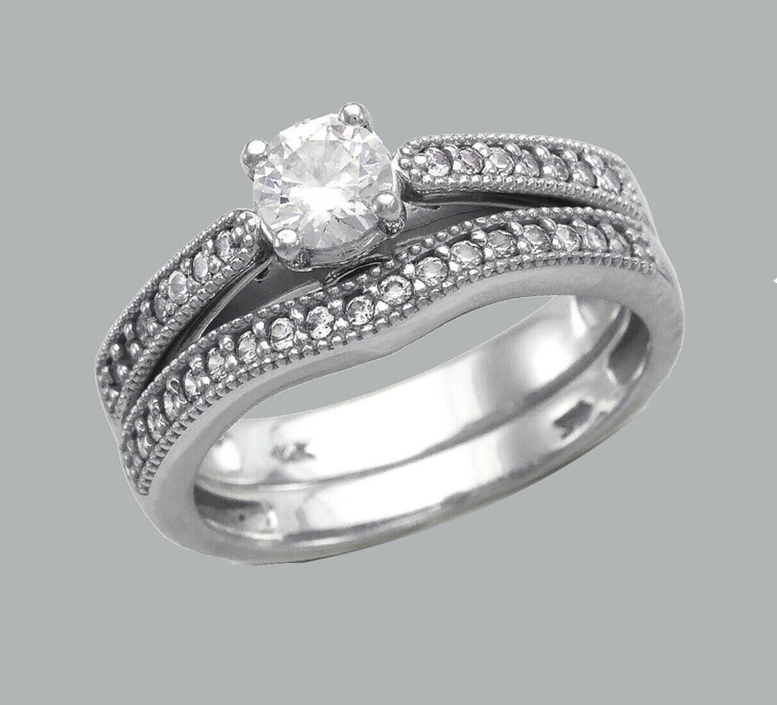 NEW 14K WHITE GOLD CZ ENGAGEMENT RING MATCHING BAND (1 of 1)