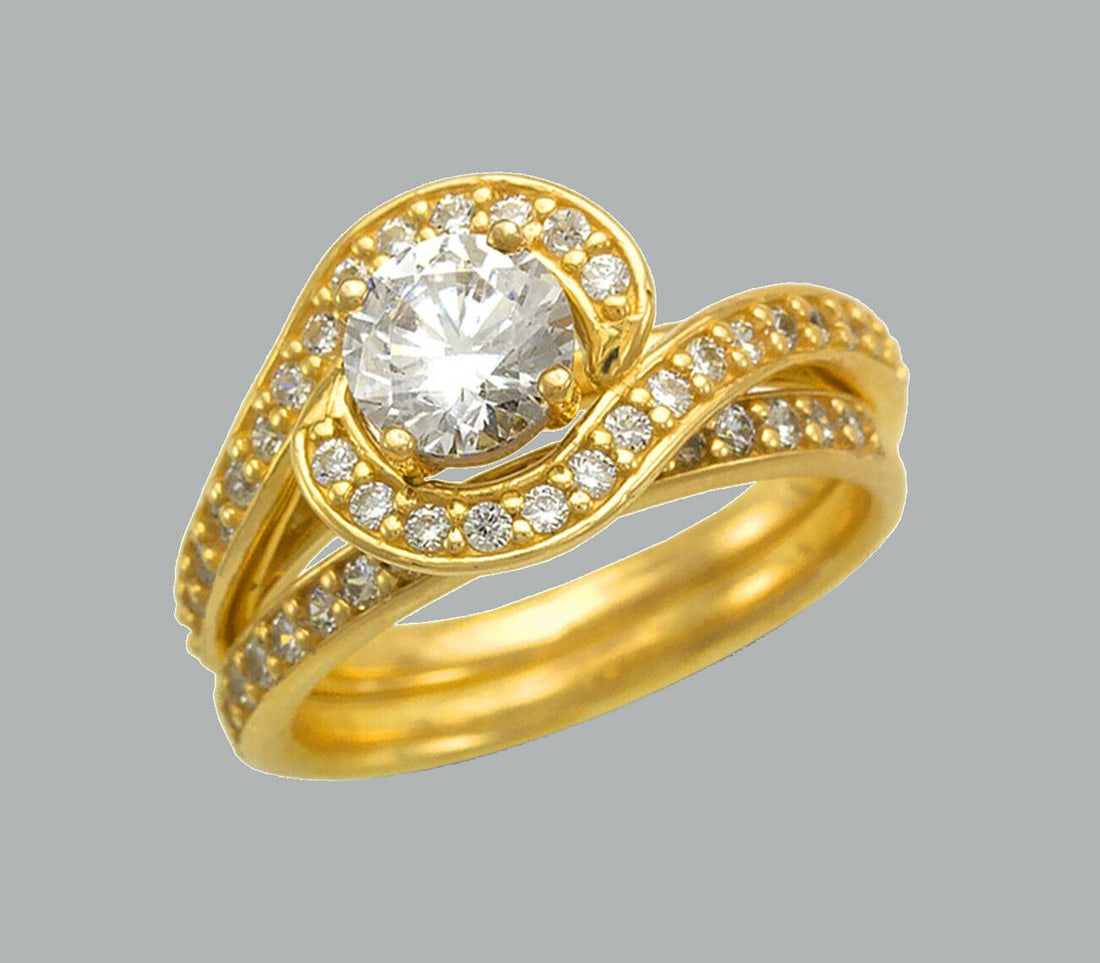 NEW 14K YELLOW GOLD CZ ENGAGEMENT RING MATCHING BAND (1 of 1)