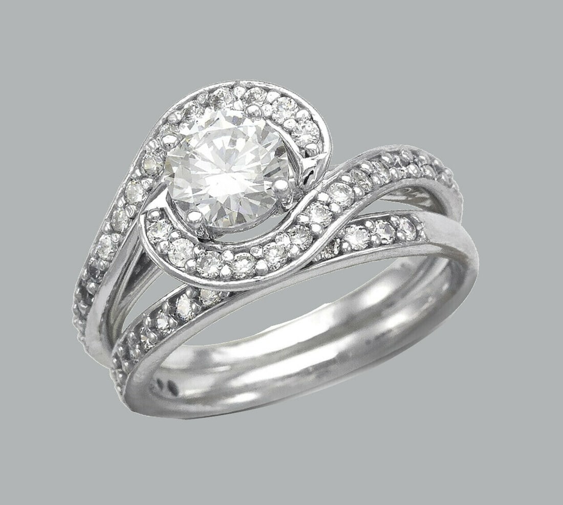 NEW 14K WHITE GOLD CZ ENGAGEMENT RING MATCHING BAND (1 of 1)