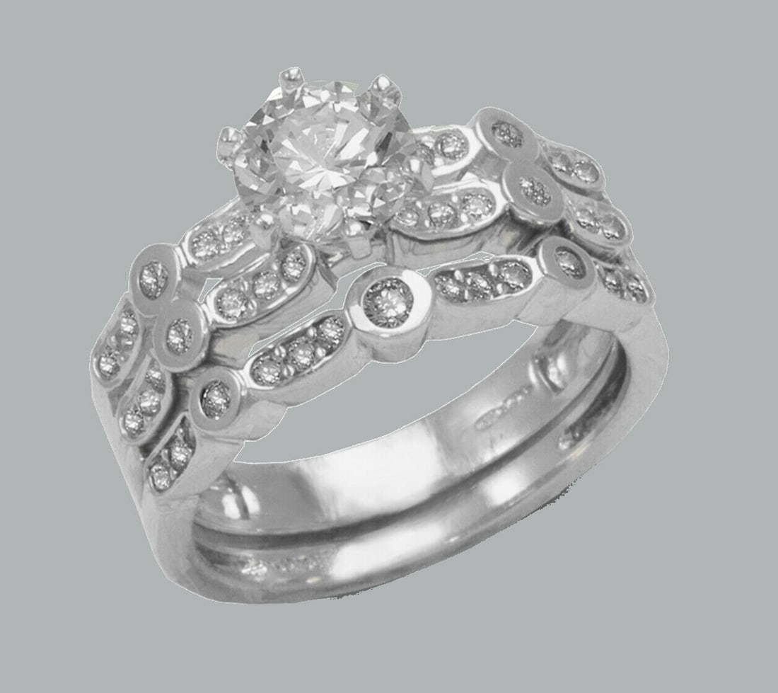 NEW 14K WHITE GOLD CZ ENGAGEMENT RING MATCHING BAND (1 of 1)