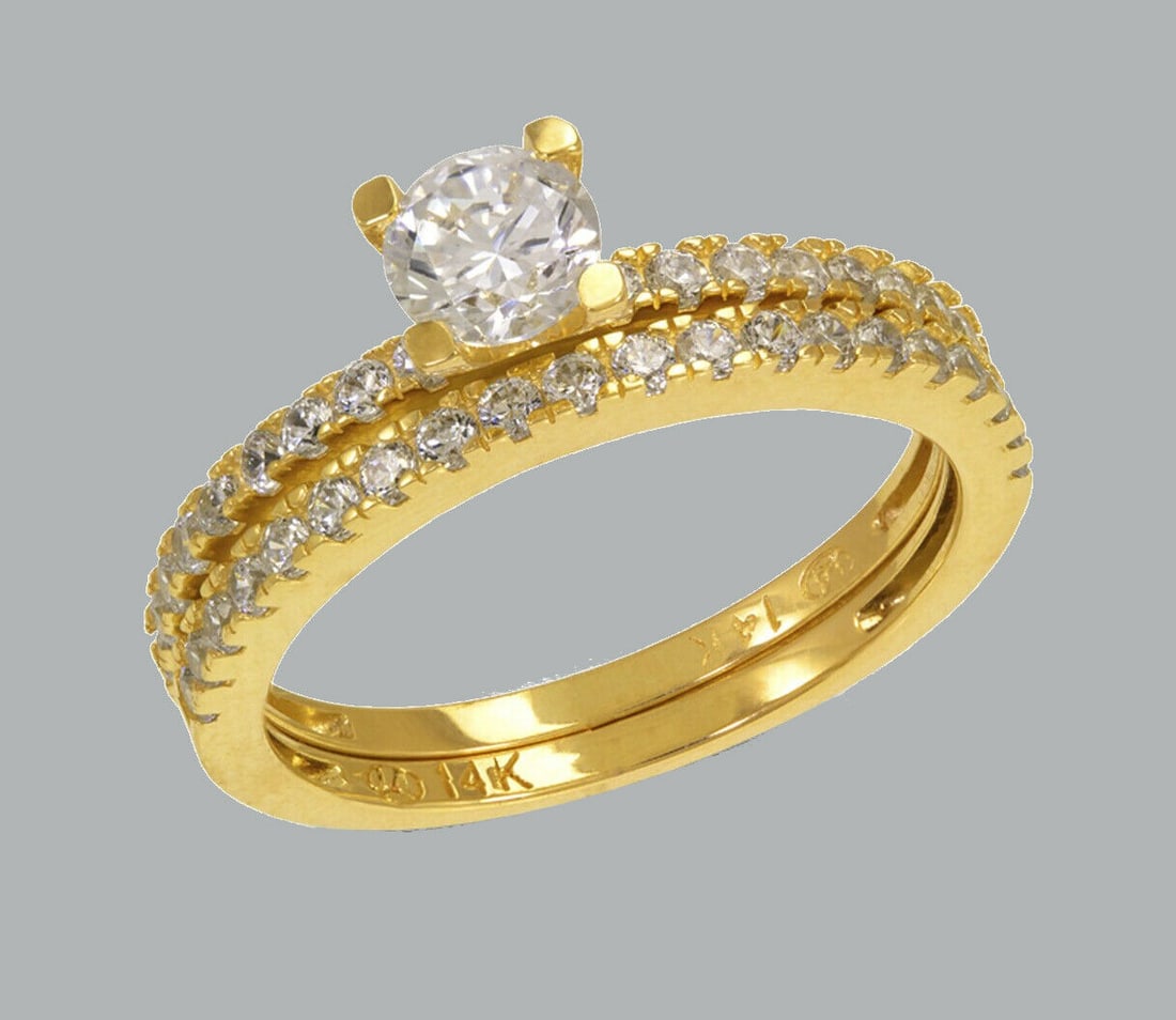 NEW 14K YELLOW GOLD CZ ENGAGEMENT RING MATCHING BAND (1 of 1)