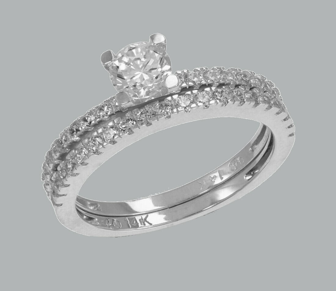 NEW 14K WHITE GOLD CZ ENGAGEMENT RING MATCHING BAND (1 of 1)