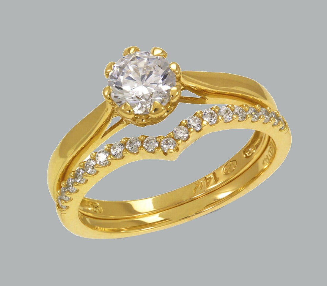 NEW 14K YELLOW GOLD CZ ENGAGEMENT RING MATCHING BAND (1 of 1)
