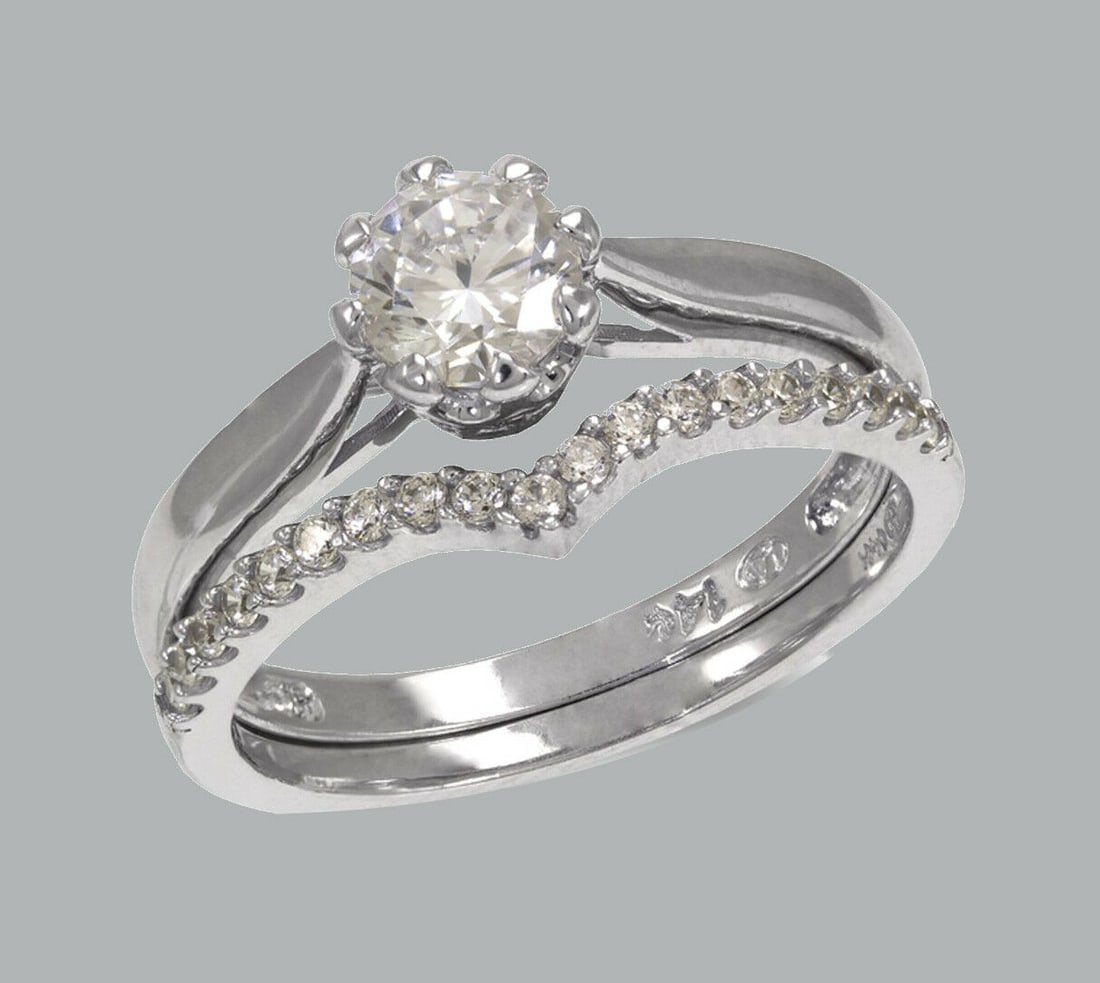 NEW 14K WHITE GOLD CZ ENGAGEMENT RING MATCHING BAND (1 of 1)