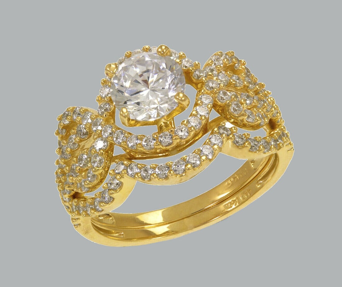 NEW 14K YELLOW GOLD CZ ENGAGEMENT RING MATCHING BAND (1 of 1)