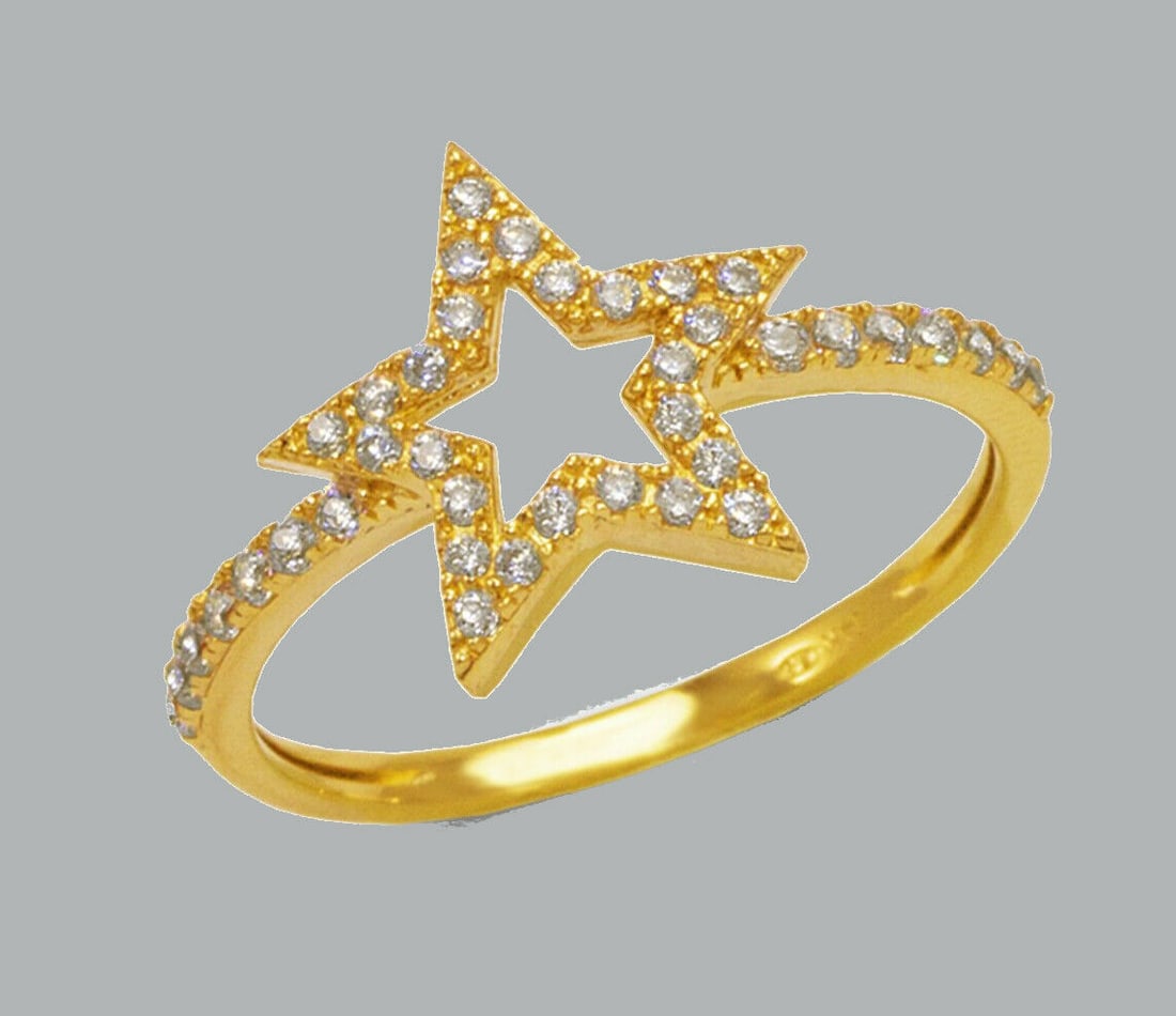 NEW 14K YELLOW GOLD LADIES FANCY CZ RING STAR (1 of 1)