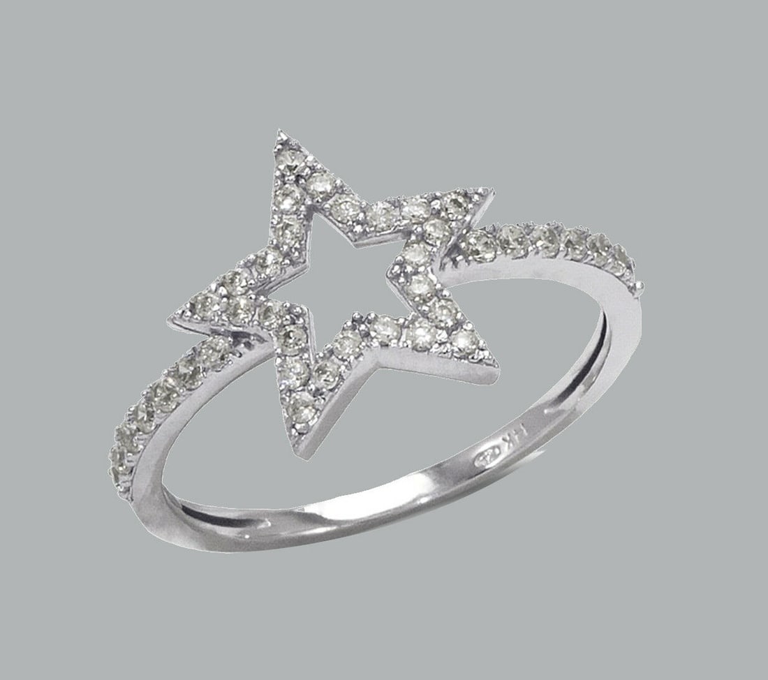 NEW 14K WHITE GOLD LADIES FANCY CZ RING STAR (1 of 1)