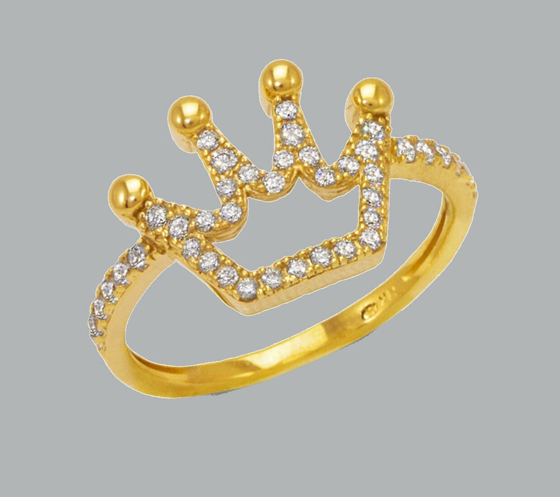 NEW 14K YELLOW GOLD LADIES FANCY CZ RING CROWN (1 of 1)