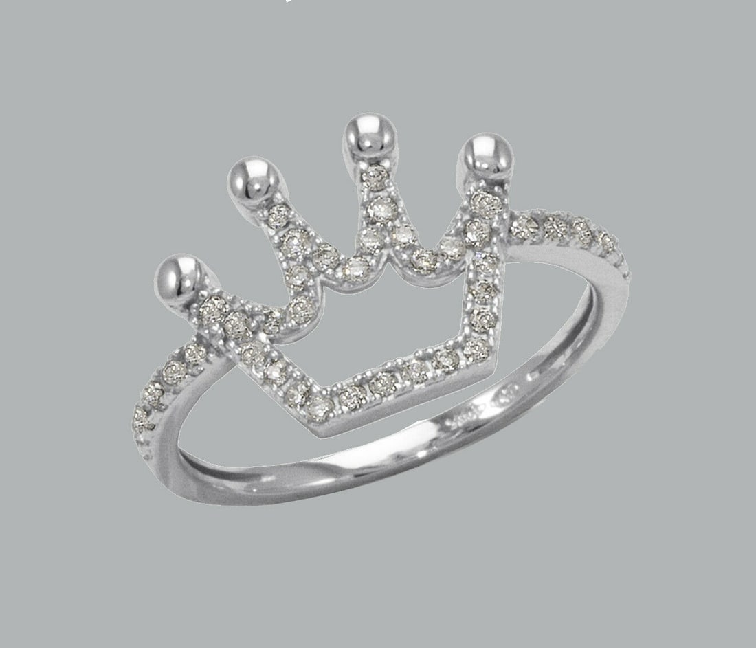 NEW 14K WHITE GOLD LADIES FANCY CZ RING CROWN (1 of 1)