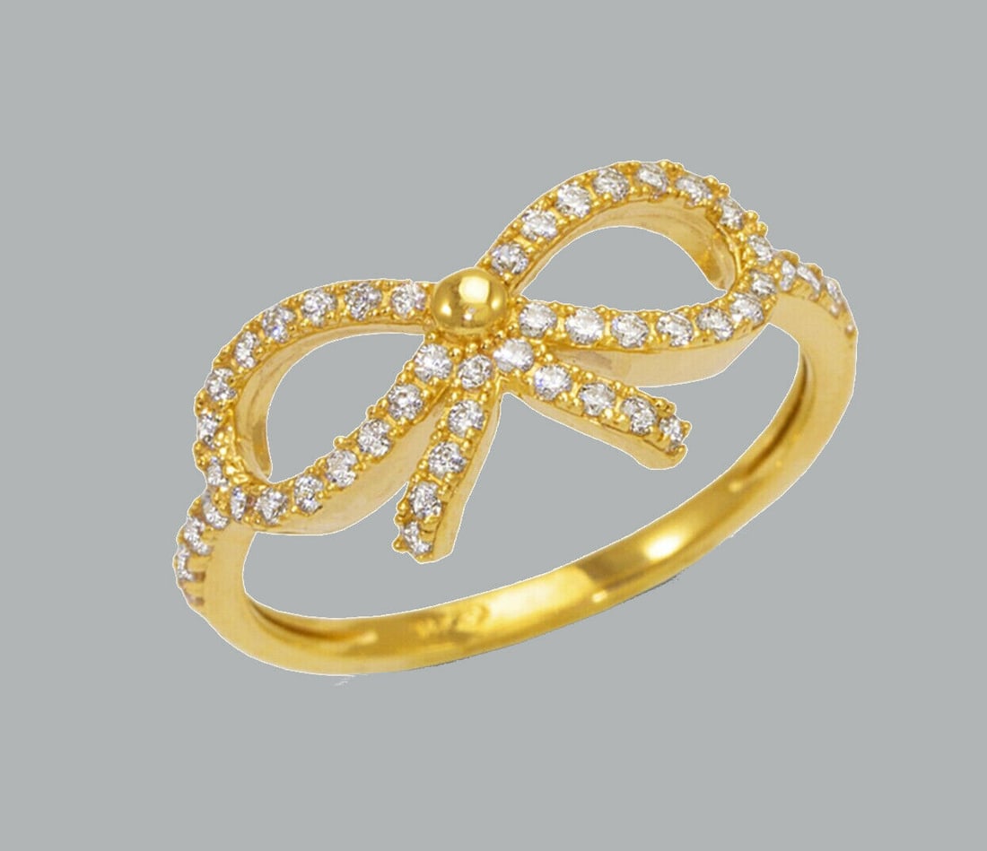 NEW 14K YELLOW GOLD LADIES FANCY CZ RING BOW (1 of 1)
