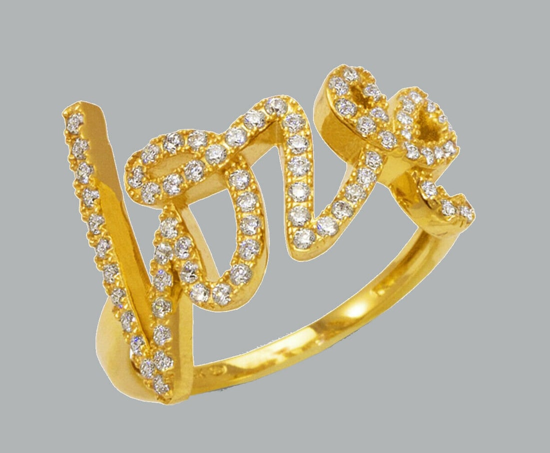 NEW 14K YELLOW GOLD LADIES FANCY CZ RING LOVE (1 of 1)