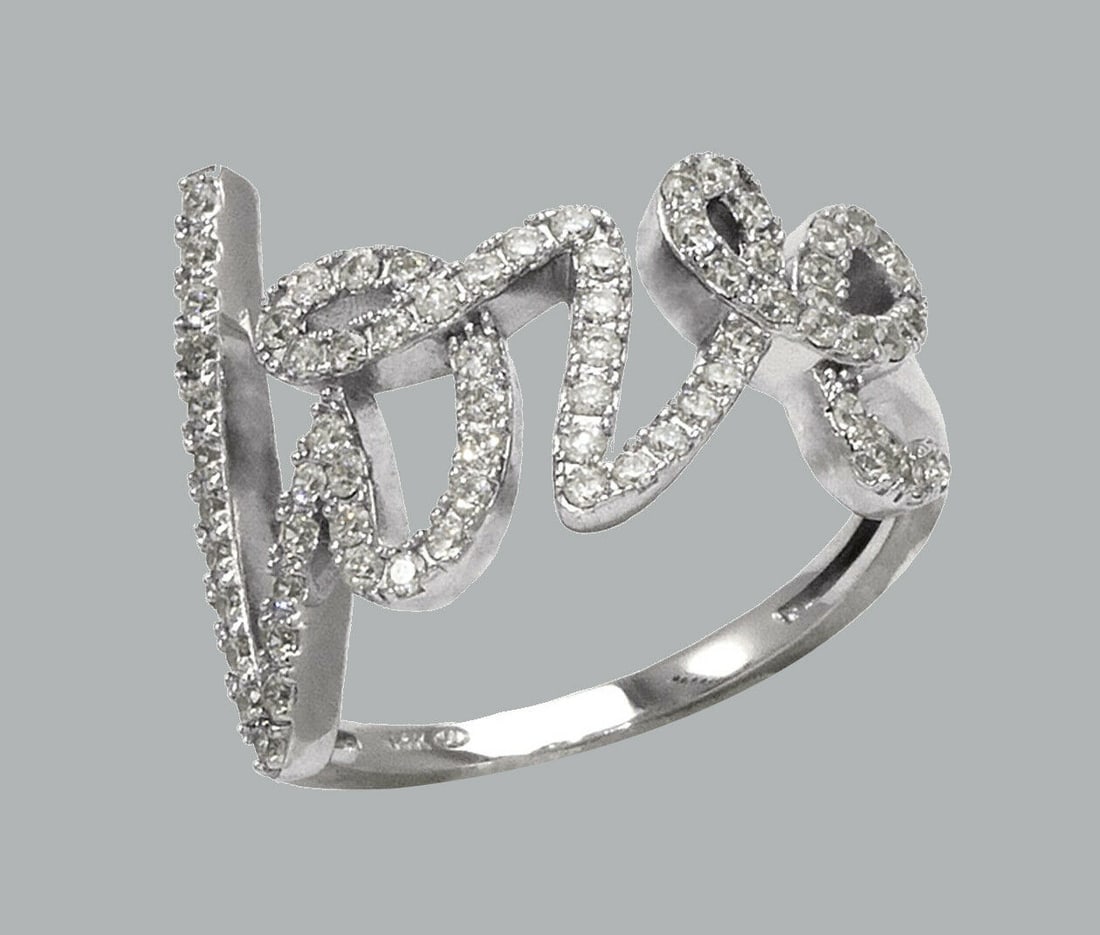 NEW 14K WHITE GOLD LADIES FANCY CZ RING LOVE (1 of 1)