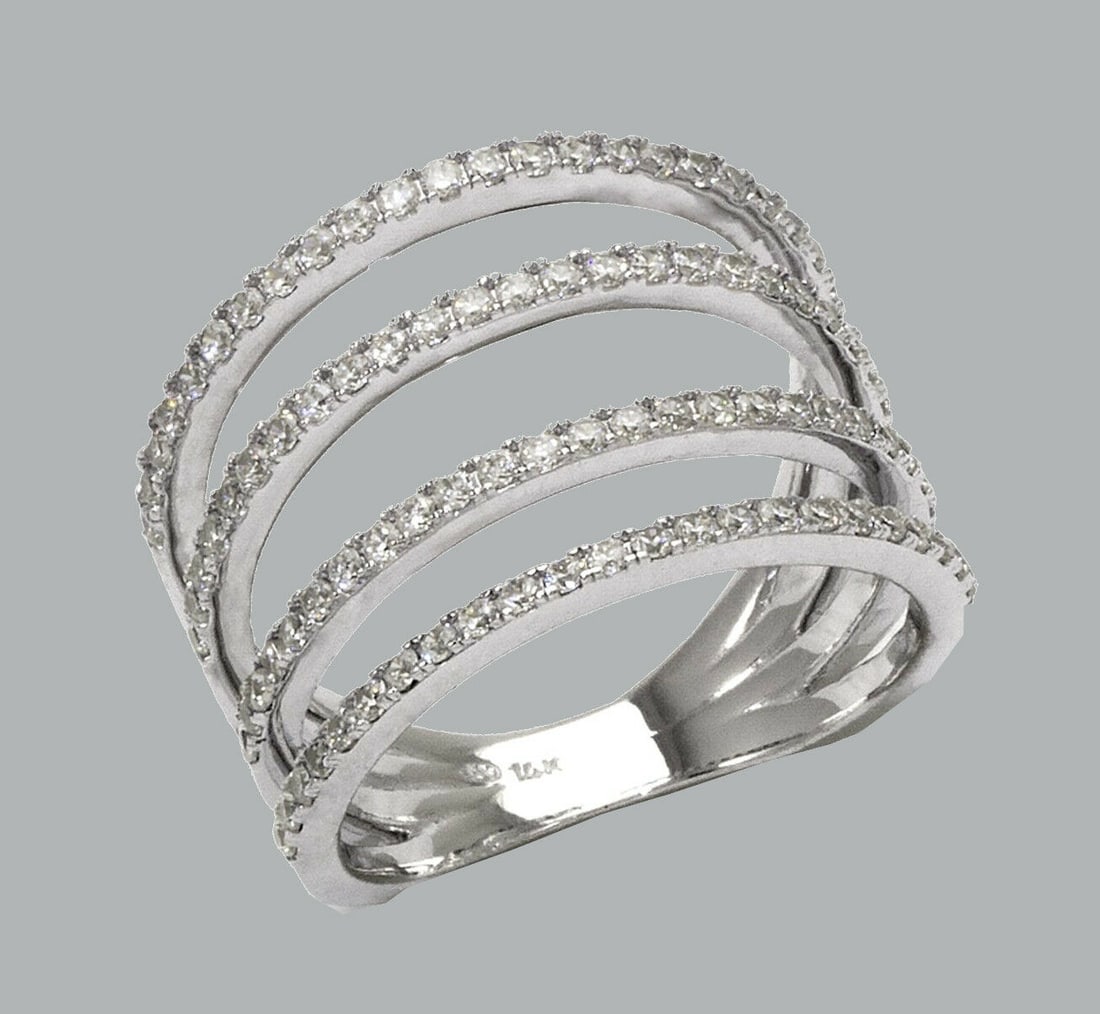 NEW 14K WHITE GOLD LADIES FANCY CZ RING 4 ROW (1 of 1)