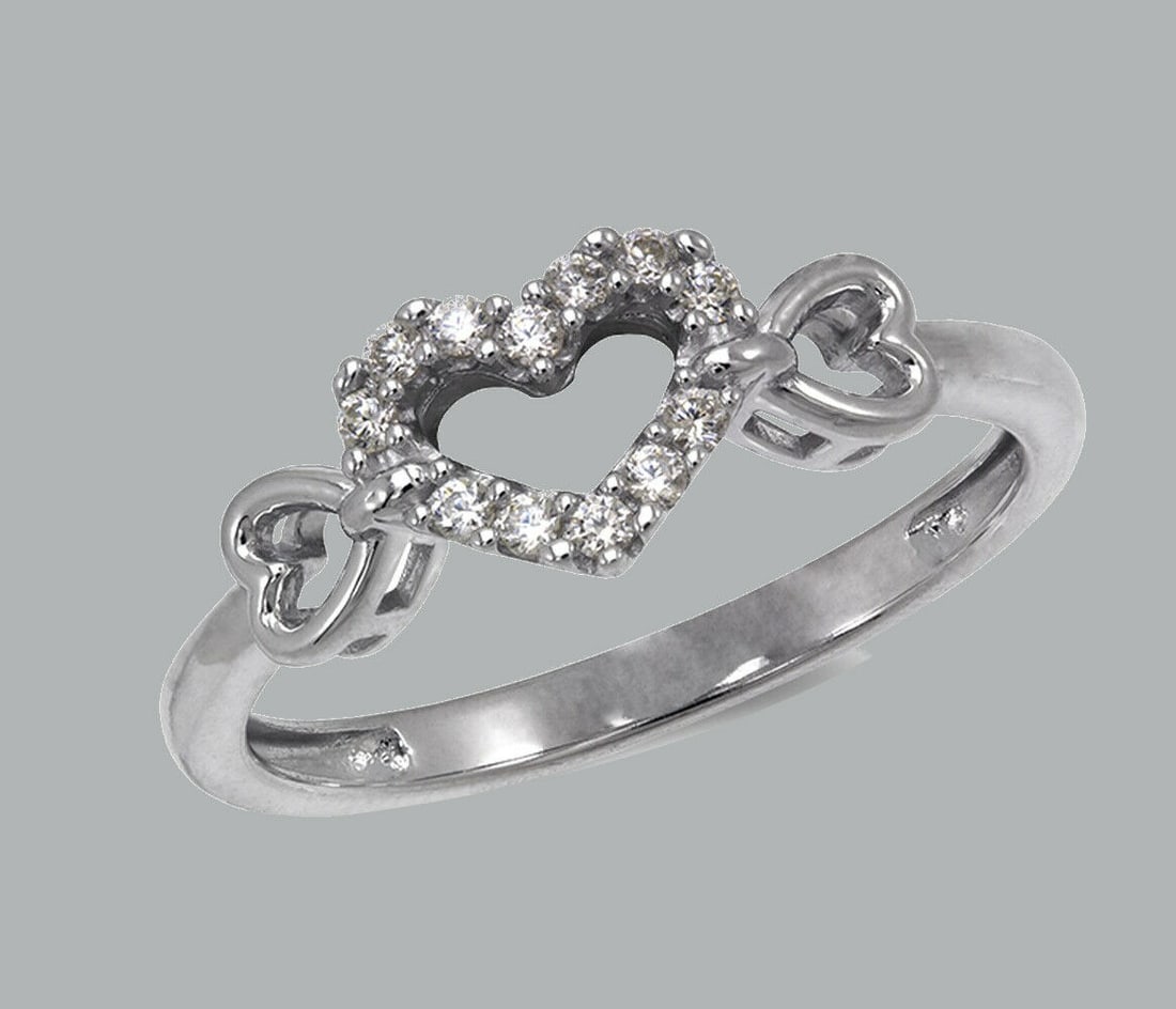 NEW 14K WHITE GOLD LADIES FANCY CZ RING HEART (1 of 1)