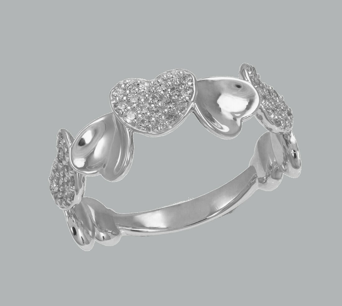 NEW 14K WHITE GOLD LADIES FANCY CZ RING PAVE HEART (1 of 1)