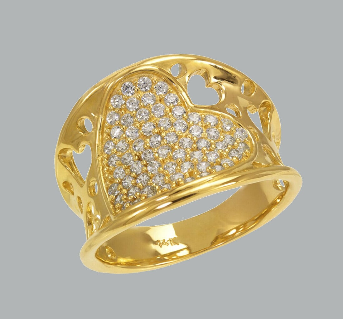14K YELLOW GOLD LADIES FANCY CZ RING BAND PAVE HEART (1 of 1)