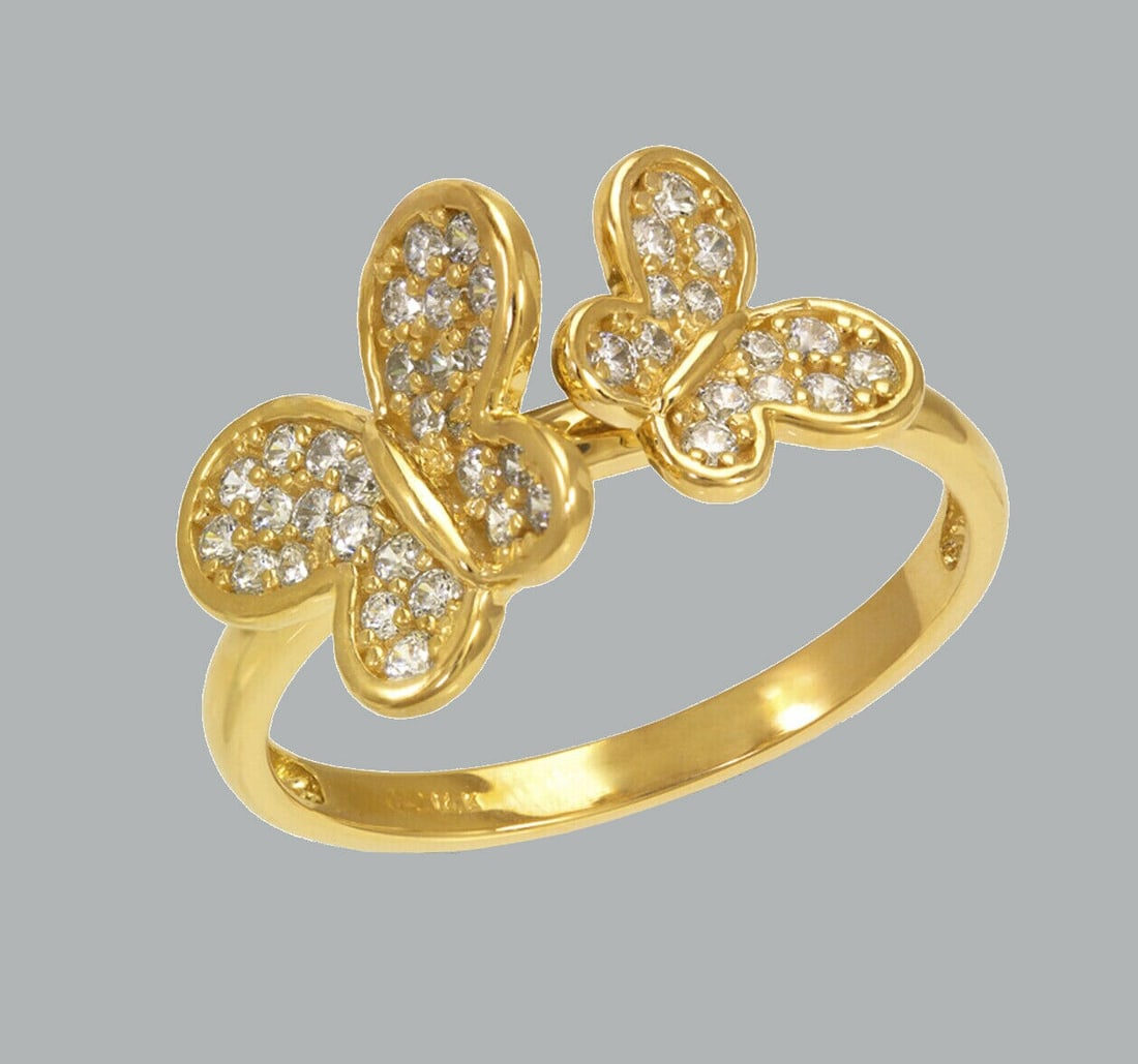 NEW 14K YELLOW GOLD LADIES FANCY CZ RING PAVE BUTTERFLY (1 of 1)