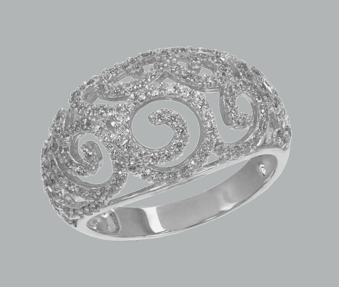 NEW 14K WHITE GOLD LADIES FANCY CZ RING SWIRL (1 of 1)
