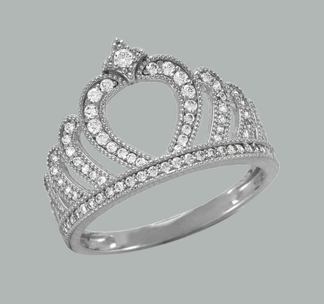 NEW 14K WHITE GOLD LADIES FANCY CZ RING TIARA CROWN (1 of 1)