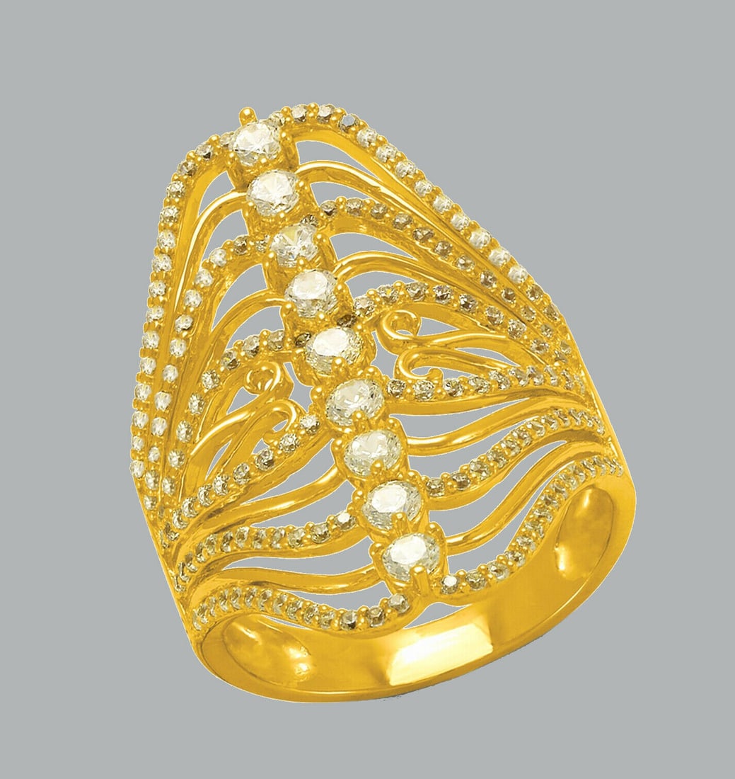 NEW 14K YELLOW GOLD LADIES FANCY CZ COCKTAIL RING (1 of 1)