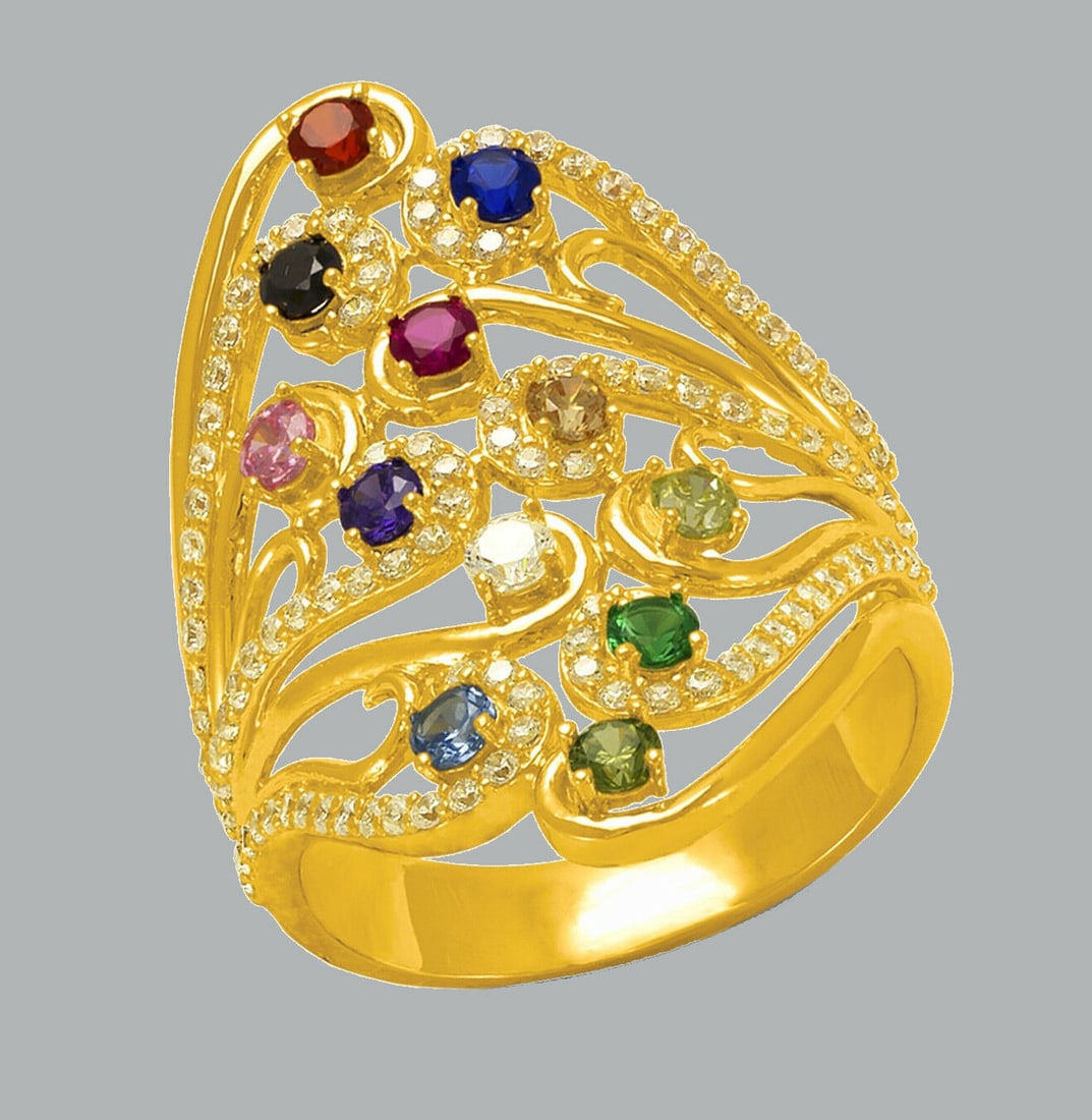 14K YELLOW GOLD LADIES FANCY COLORED CZ COCKTAIL RING (1 of 1)