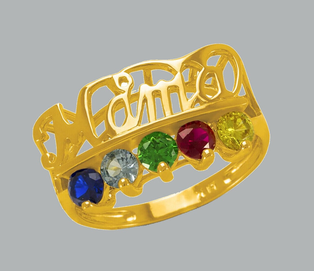 NEW 14K YELLOW GOLD LADIES CZ RING MOM MAMA (1 of 1)
