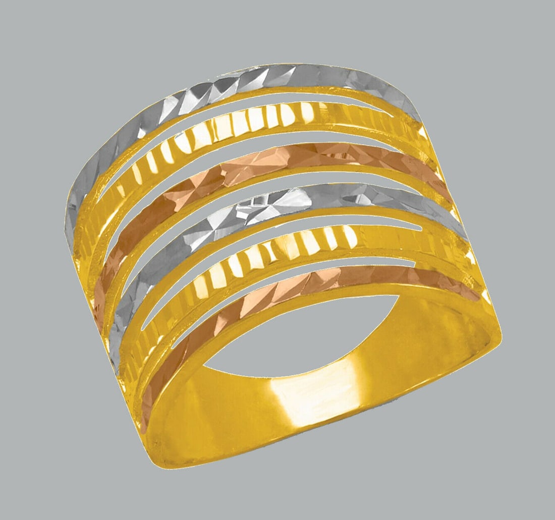 NEW 14K TRI COLOR GOLD LADIES FANCY RING COCKTAIL (1 of 1)