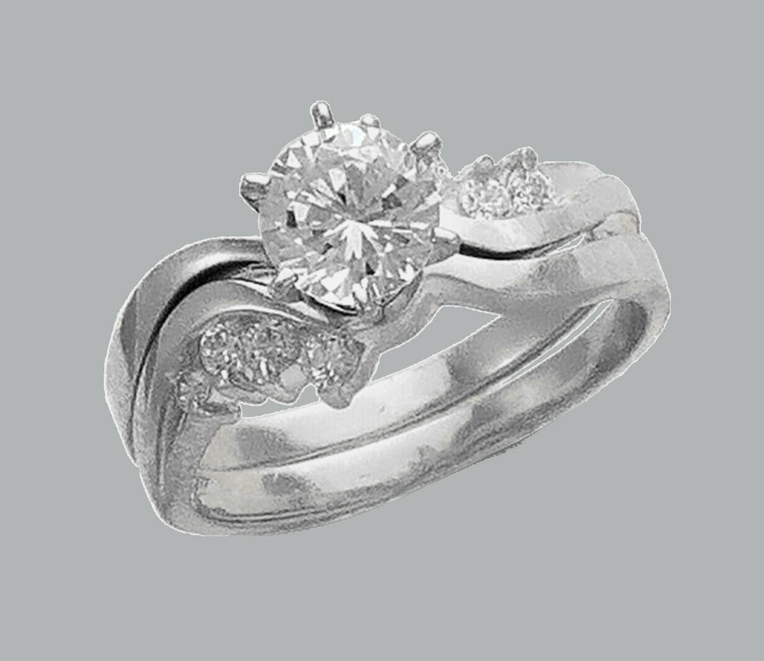 14K WHITE GOLD LADIES CZ ENGAGEMENT RING MATCHING BAND (1 of 1)