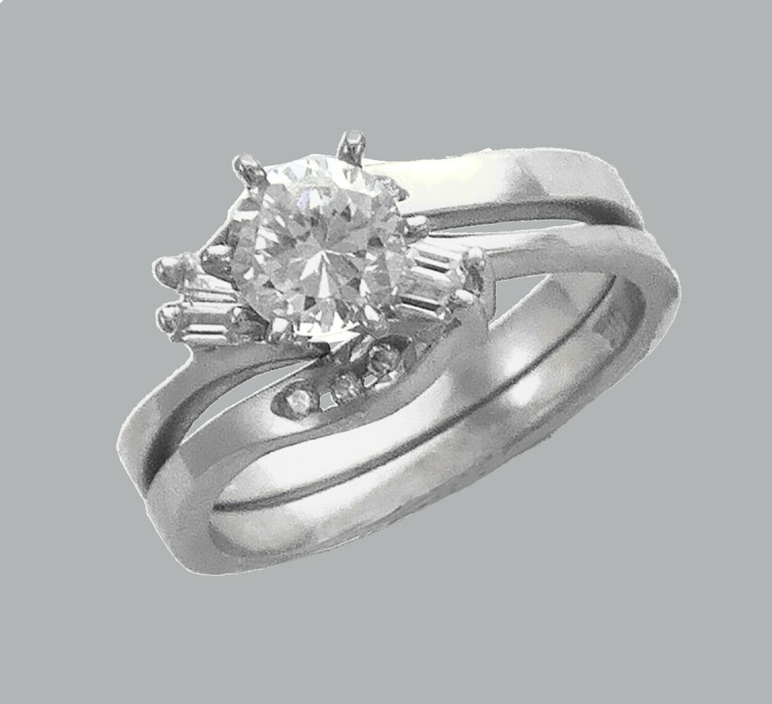 14K WHITE GOLD LADIES CZ ENGAGEMENT RING MATCHING BAND (1 of 1)