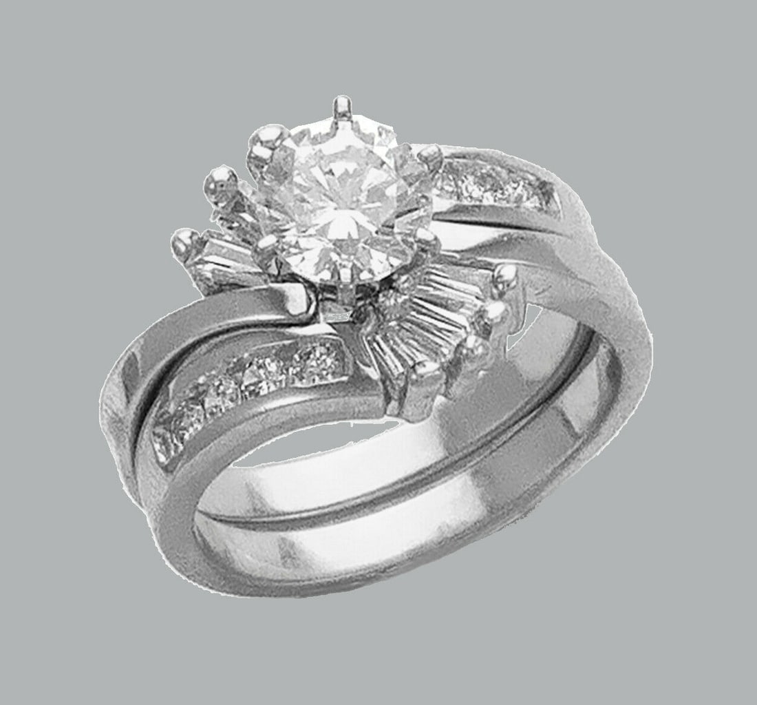 14K WHITE GOLD LADIES CZ ENGAGEMENT RING MATCHING BAND: NEW 14K WHITE GOLD CZ RINGSNew 14K White solid gold rings2 RingsRing size 7Measures, 6mm wide bandCubic Zirconia Polished Finish Apx Weight: 7.3g