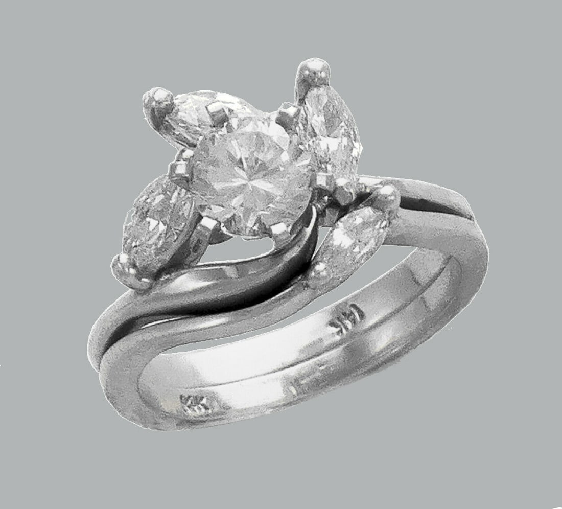 14K WHITE GOLD LADIES CZ ENGAGEMENT RING MATCHING BAND (1 of 1)